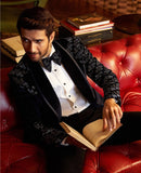 Midnight Black Geometric Crystal Velvet Tuxedo