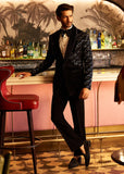 Midnight Black Geometric Crystal Velvet Tuxedo