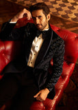Midnight Black Geometric Crystal Velvet Tuxedo