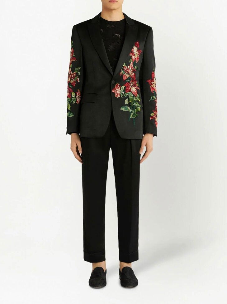 Hand Embroidered Black Floral Bliss Jacket