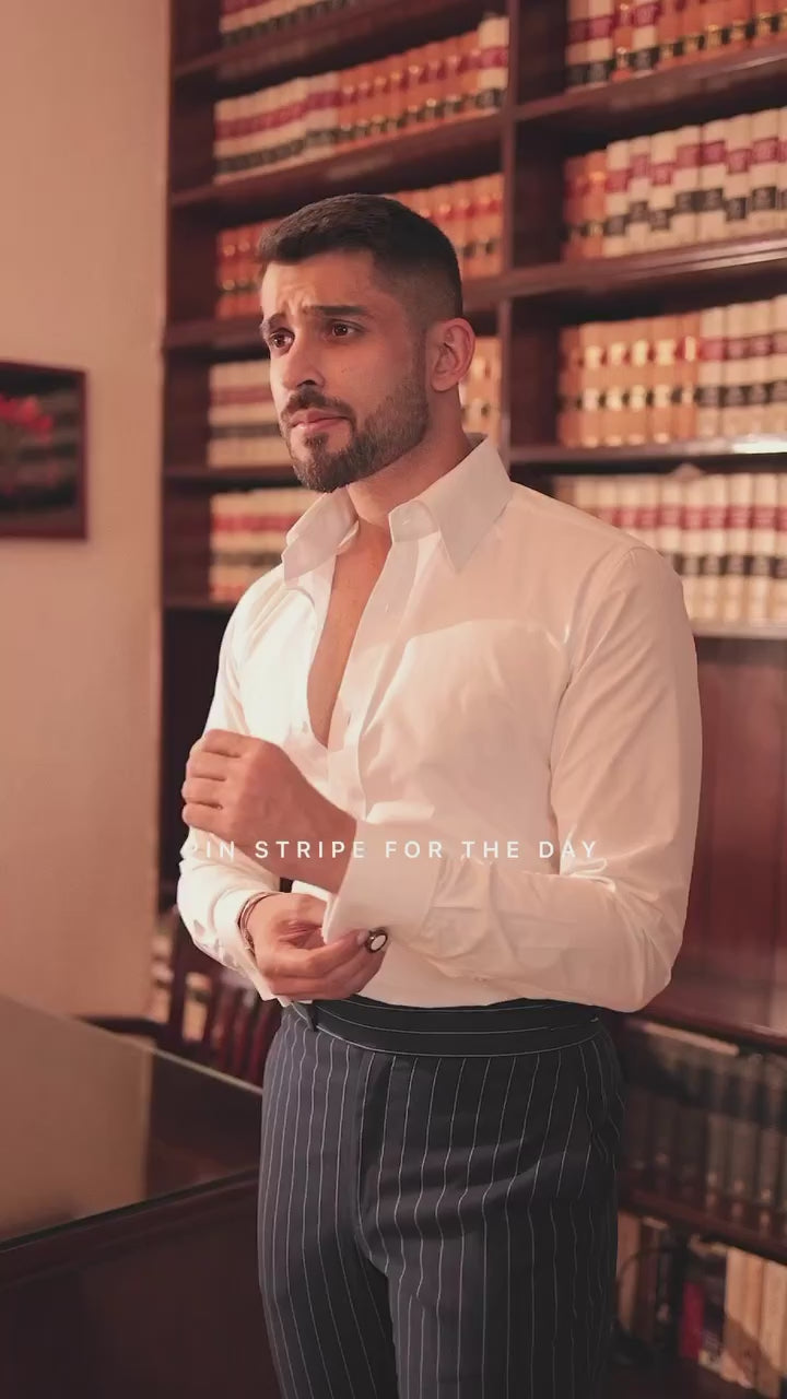 Navy Blue Pinstripe Suit by Ried and Taylor