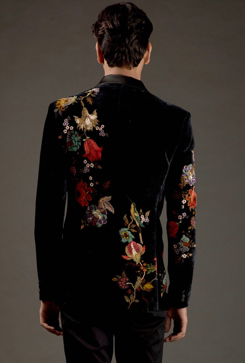 Hand Embroidered Black velvet tuxedo